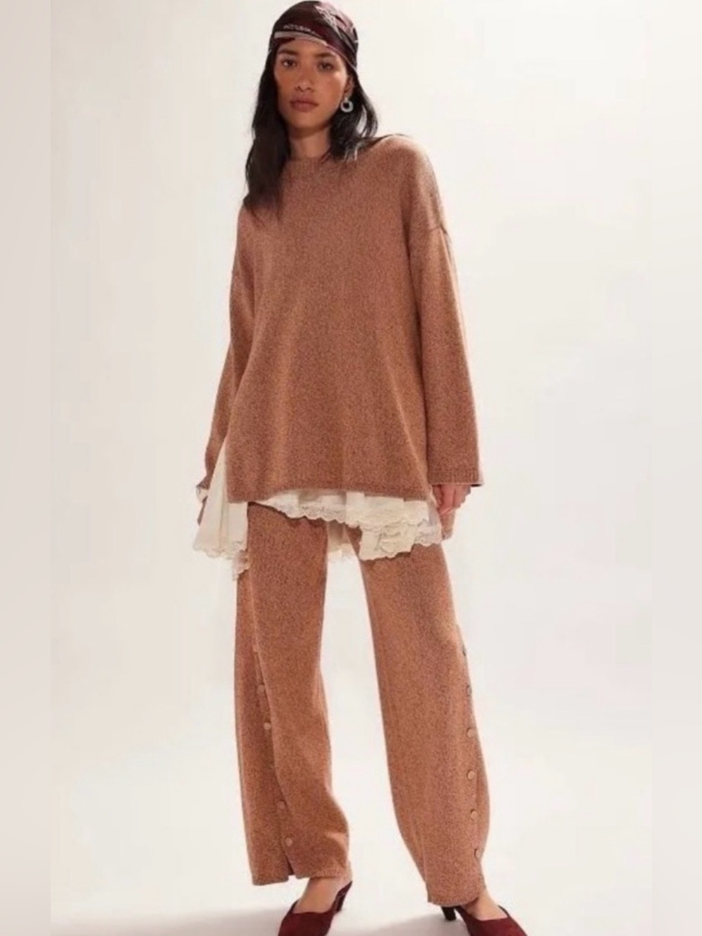 NWT Free People Free-est Button Up Sweater Set Small Chutney Sand Combo Resort